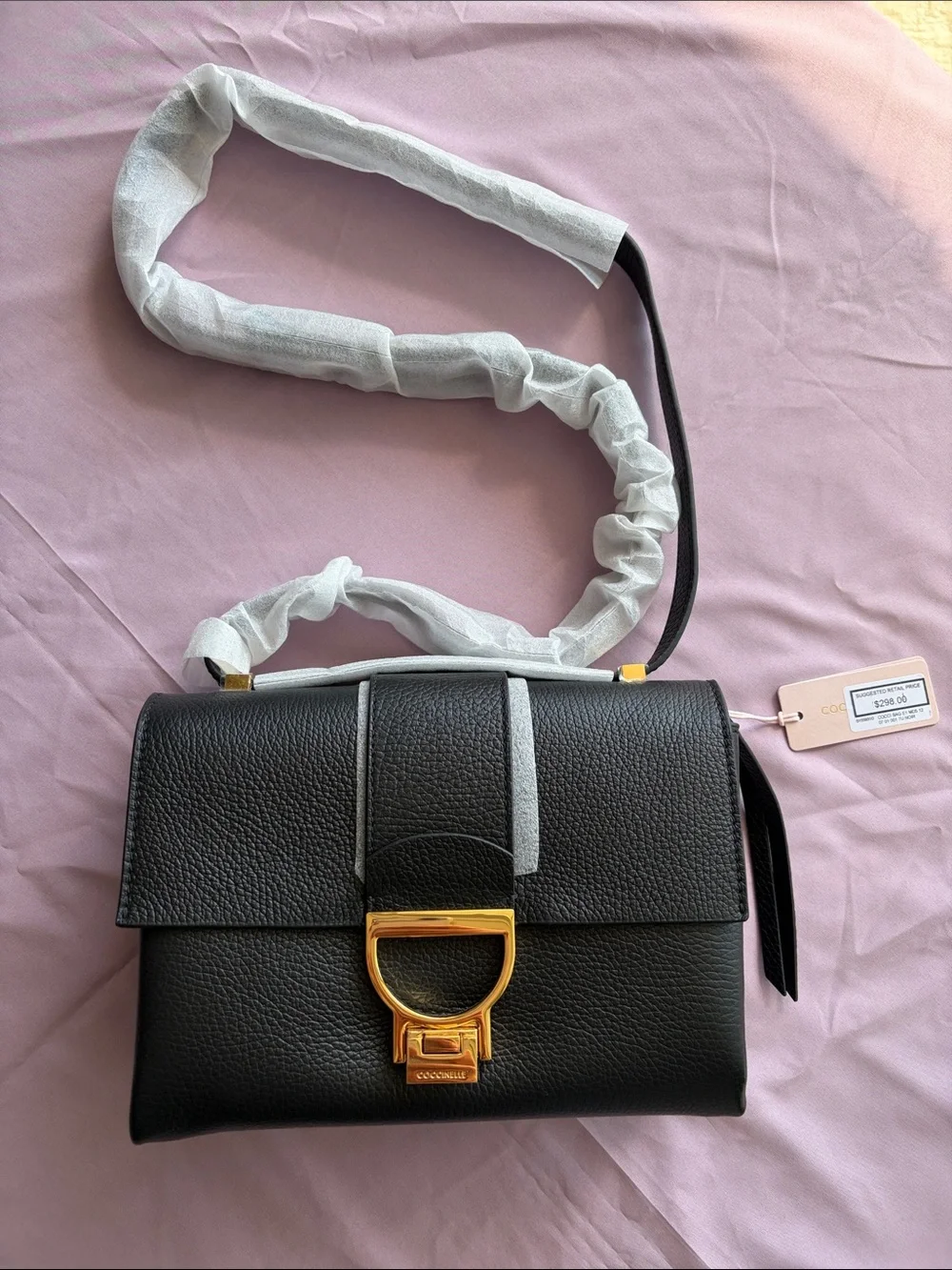Coccinelle Black Pebble Leather Crossbody Bag with Gold Buckle - Picture 2 of 13